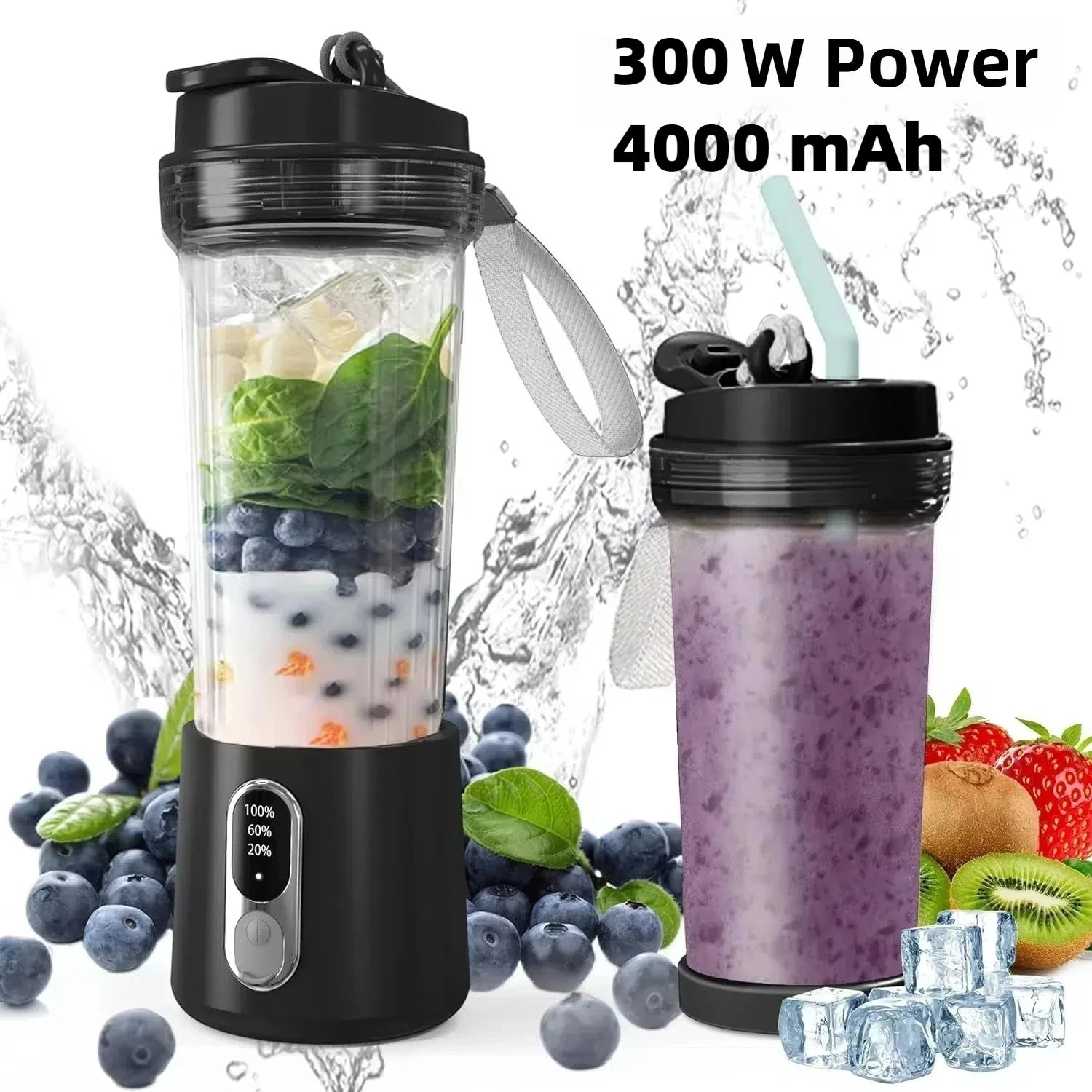 New 300W Powerful Juicer USB 4000mAh Battery Multi-use Juice Cup Grinder Outdoor Portable Fresh Fruit Blender Smoothie Juice Cup.