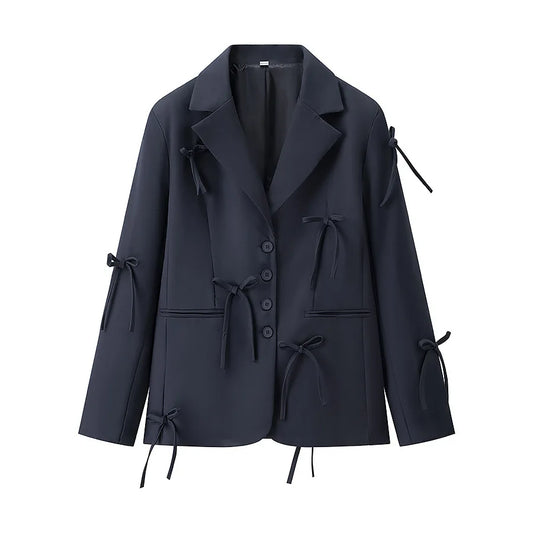 ZBZA frauen Bogen Quaste Anzug Lose Revers einreiher Tasche Einfarbig Pendler Jacke Frühling Sommer Neue Weibliche Chic mantel