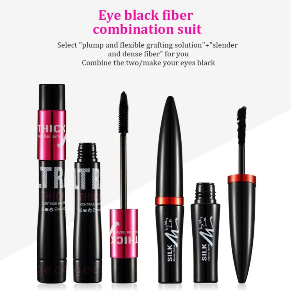Fiber Silk Mascara Set Double Tube Natural Waterproof Dense Long Lasting No Halo Dye Mascara Beauty Makeup Extension Cream.