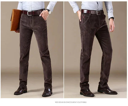 2025 Spring Autumn Men's Corduroy Casual Pants Straight Leg Loose Fit Youth Winter Thick Warm Velvet Long Pants for Men Trousers
