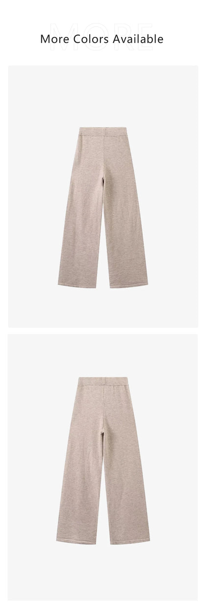 2024 autumn new women's clothing style fashionable European and American style knitted lace up cardigan top and pants set.