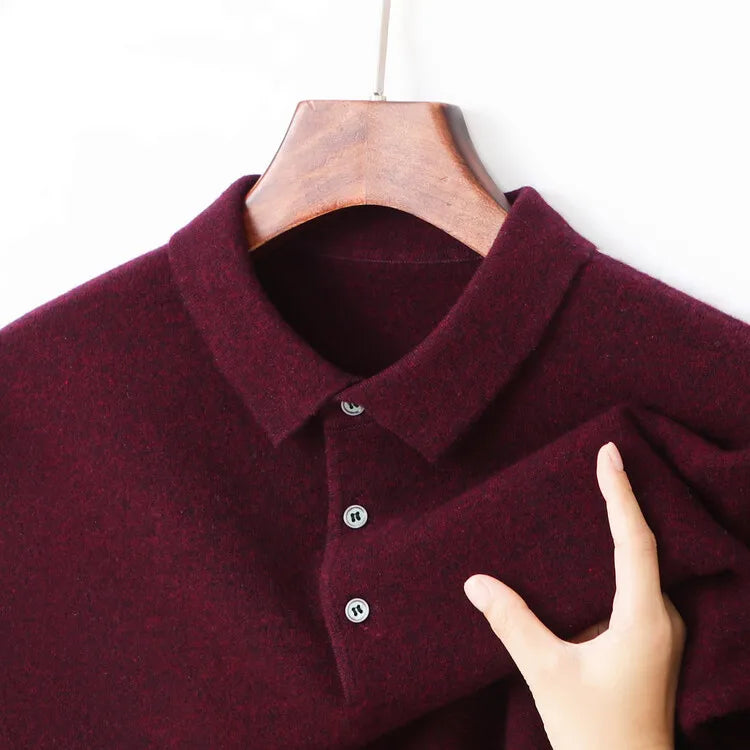 100% Wool. High-quality Men's Warm Sweater, Business Casual Stretchable POLO Shirt, Fall/winter Pullover Knitted Sweater.