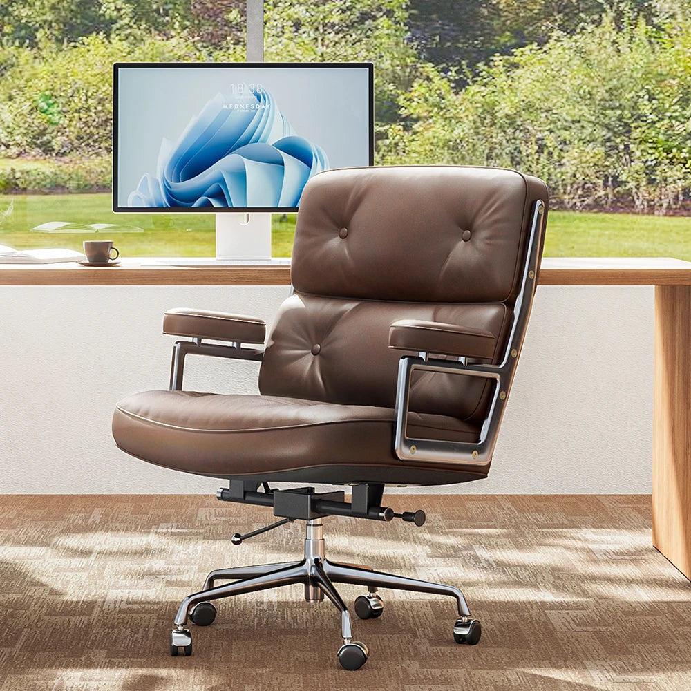 Verstellbarer Bürostuhl aus echtem Leder, Aluminiumlegierung, Sessel, Drehstuhl für Büro, Arbeitszimmer, Wohnzimmer