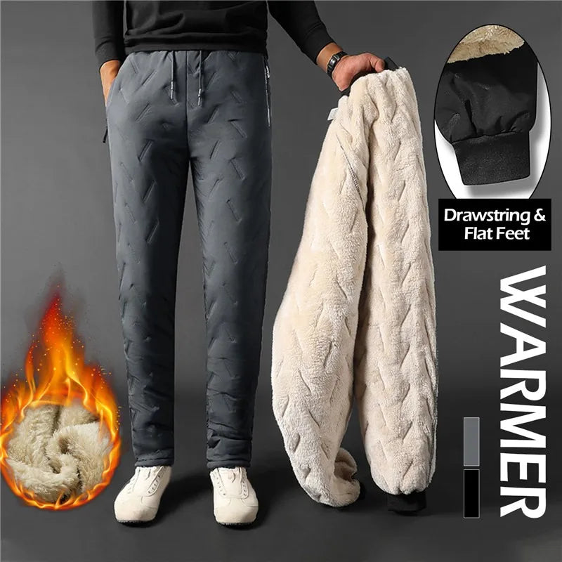 Winter Sweatwear Men Plush Thick Fleece Sweatpant Lambswool Thermal Trousers Casual Pants Waterproof Windproof Warm Cotton Pants.