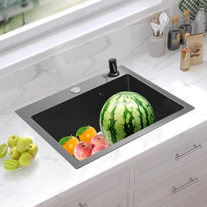 45 x 40 cm Edelstahl-Küchenspüle für Zuhause, kommerziell, großes Einzelwaschbecken mit Abflusskorb + Seifenspender + Sieb + Abflussrohr