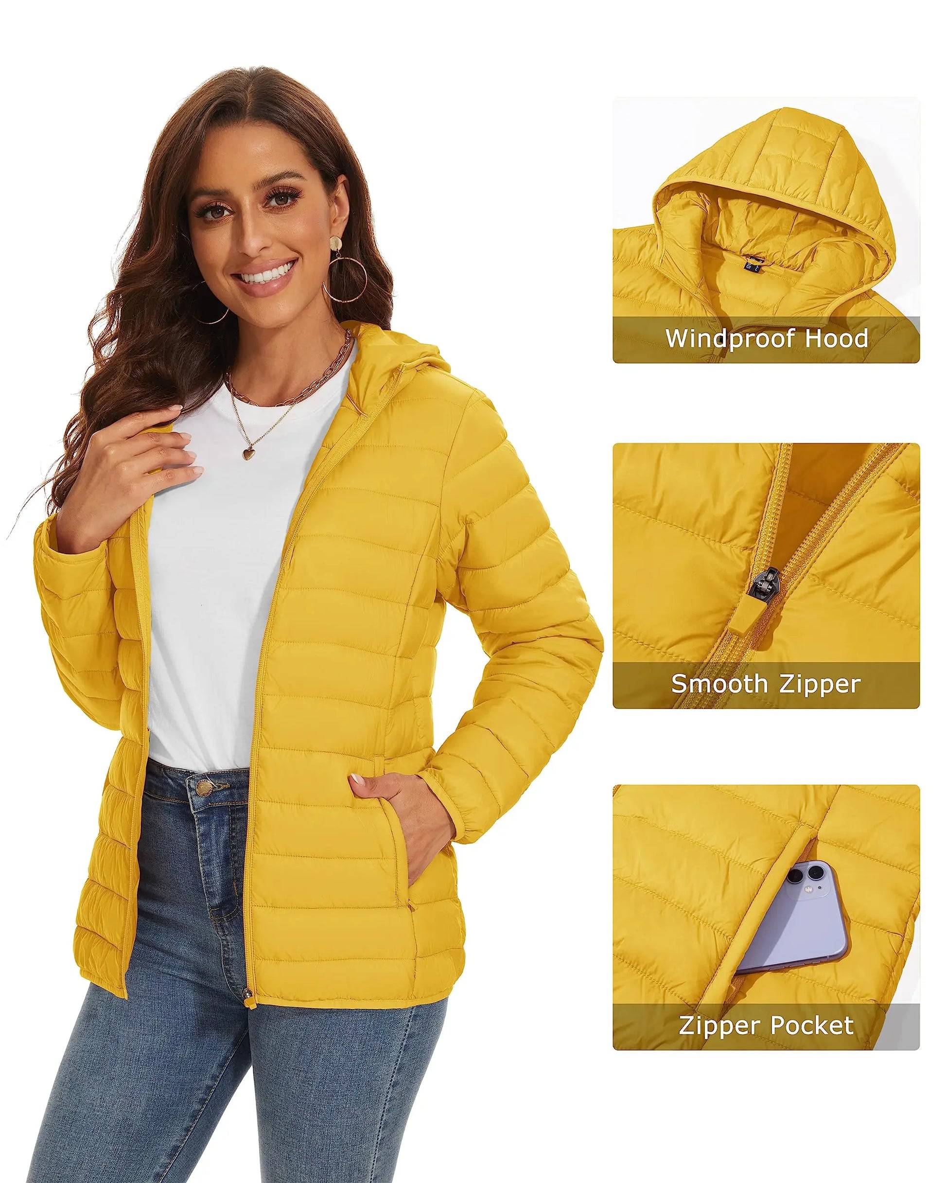 TACVASEN Winter Hooded Puffer Jacket Womens Quilted Warm Coats Casual Windbreaker Waterproof Padded Lightweight Outdoor Outwear.