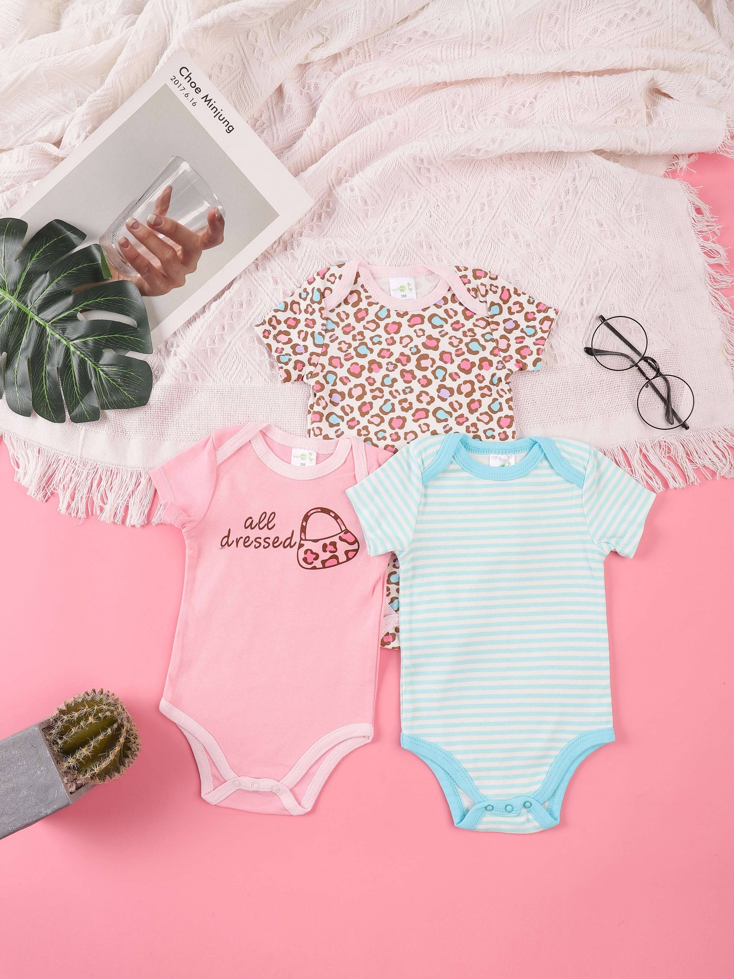 3PCS Sommer Jungen und Mädchen Nette Muster Hoodie Set Kurzarm Dreieck Overall Neugeborenen Baumwolle Bequeme Overall Pyjamas