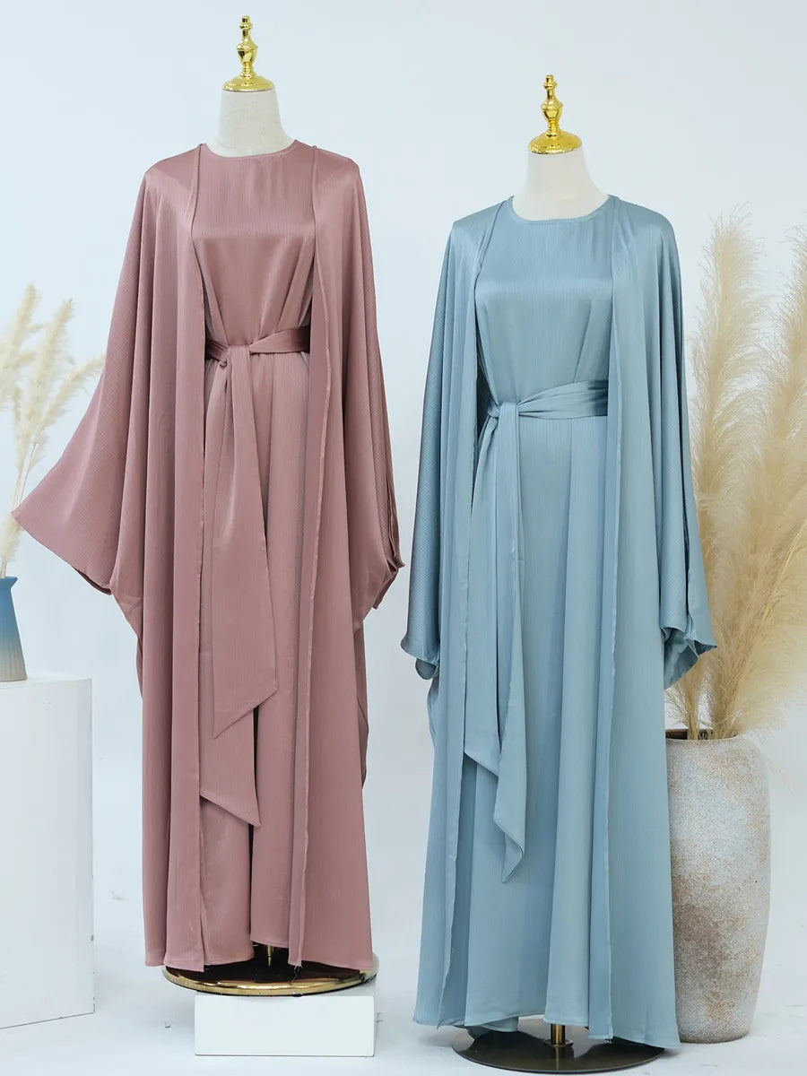 Muslim Turkish Women Arabic Dubai Abaya Long Dress Modest Ramadan Robe Liner Dress Kaftan Two-Piece Set Femme Islam Clothing Set.