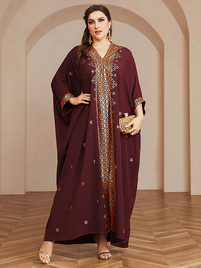 Wow! Langarm-Abaya in Übergröße mit Goldfolie – atemberaubendes arabisches Kleid, steigern Sie Ihren Stil für jede Veranstaltung!