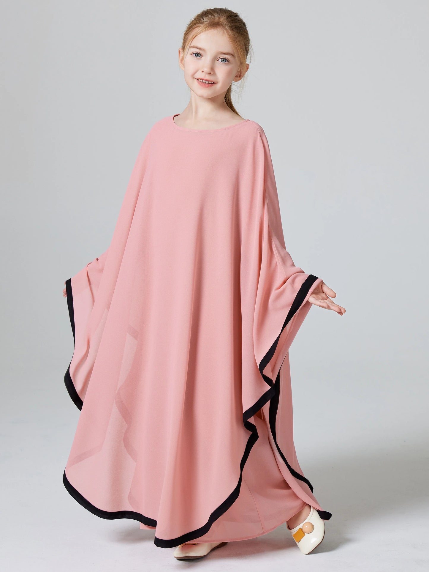 Ramadan Muslim Girls Long Sleeve Chiffon Kids Abaya 2PCS Dress Kebaya Casual Dresses For Party Ramadan Gift (Without Hijab).