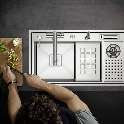 Large Size Nano Meter Cup Rinser Stepped Kitchen Sink 304 Stainless Steel 4mm Thickness Handmade Sinks With Knife Holder