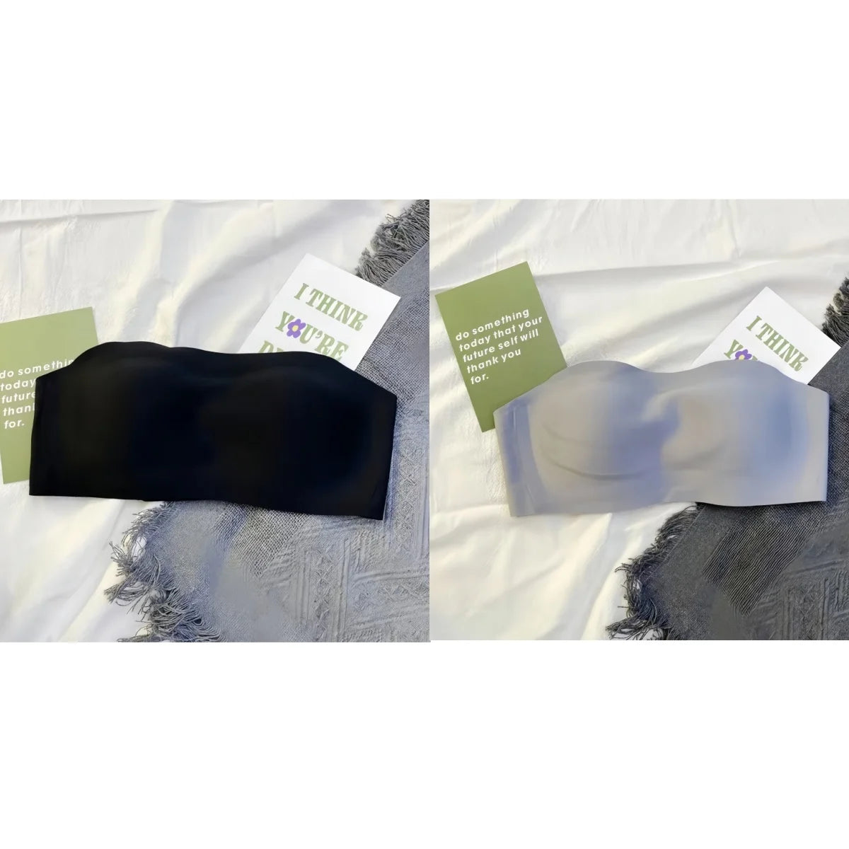 2Pcs/Set Strapless Bras For Women Push Up Bra Non-wire Bra Glossy Brassiere Seamless Underwear 1/2 Cup Padded Sexy Lingerie