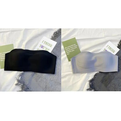 2Pcs/Set Strapless Bras For Women Push Up Bra Non-wire Bra Glossy Brassiere Seamless Underwear 1/2 Cup Padded Sexy Lingerie