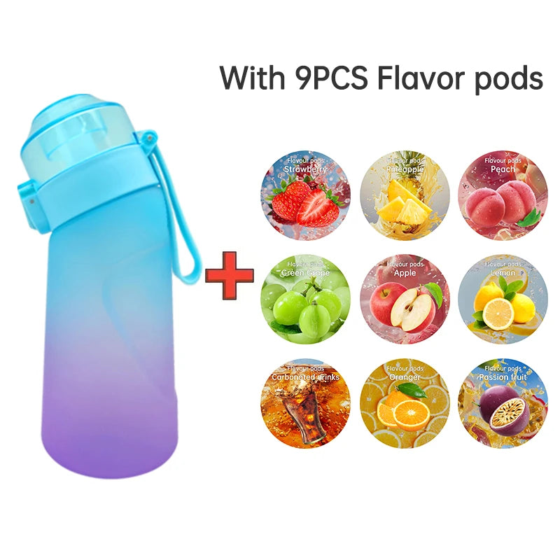 LUSQI 500ML Air Flavored Water Bottle With 9 Flavor Rings Sports Fashion Straw For Outdoor Sports Activities.