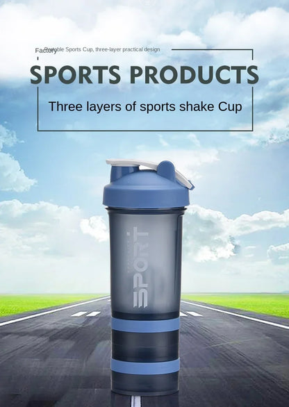 500ML 3-layer Sports Water Protein Powder Shaker Bottle Outdoor Travel Portable Leakproof Drinkware Plastic Drink BPA Free.