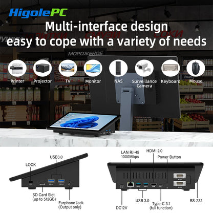 Higole F10 10.1'' Fanless Mini PC Intel N5095 Windows 11 WiFi5 8GB 128GB 5000mAh 4K RS-232 RJ45 Laptop Desktop PC Mini Computer.