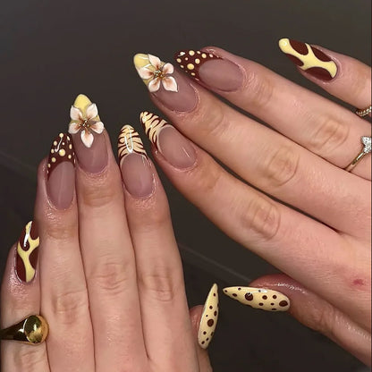 24Pcs Dark Press on Fake Nails with Black Glitter 3D Metallic Designs Sweet Cool Almond False Nails Detachable Nails Spice Girls.