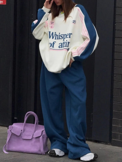 European American 2025, Neuankömmling Damen-Anzug-Set, hochwertiger Herbst- und Winter-Hoodie mit Farbblock-Hose, zweiteiliges Outfit