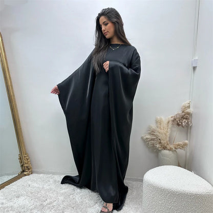 Batwing Butterfly Sleeve Satin Khimar Abaya Dubai Muslim Maxi Dress Kaftan Abayas For Women Kebaya Caftan Robe Femme Vestidos.
