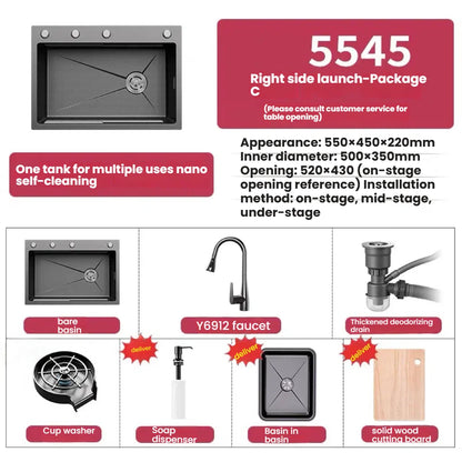 Kitchen Sink Stainless Steel Rice Grain Pattern Multifunctional Wear and Stain Resistant Large Single Slot Wash Dish Basin