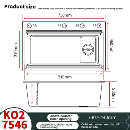 Gray 304 Stainless Steel Kitchen Sink Wash Dish Bowl Nano Embossing Large Single Slot Multifunctional Household Undermount Basin