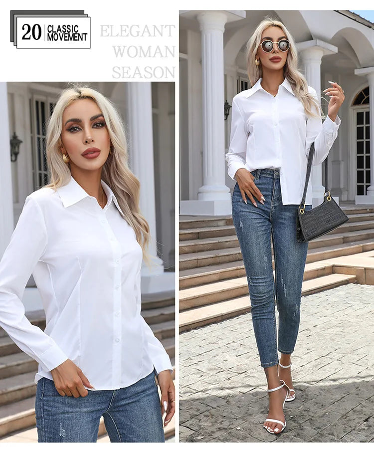 1pcs Woman Spring Autumn Solid color Shirts Lady Casual Long Sleeve Turn-down Collar Loose Shirt Female Fashion Temperament Tops