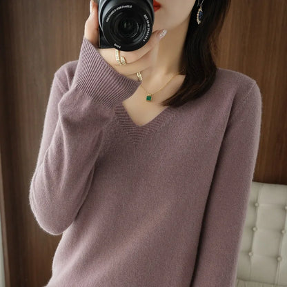 Neue Kaschmir frauen V-ausschnitt Pullover Spitze Neck Aushöhlen Design Beiläufige Gestrickte Lange Hülse frauen Pullover Herbst Und winter