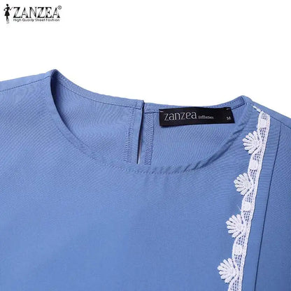 ZANZEA Autumn Women Long Sleeve O Neck Muslim Maxi Dress Kaftan Elegant Lace Crochet Loose Turkey Abaya Vestidos Islamic Dresses.