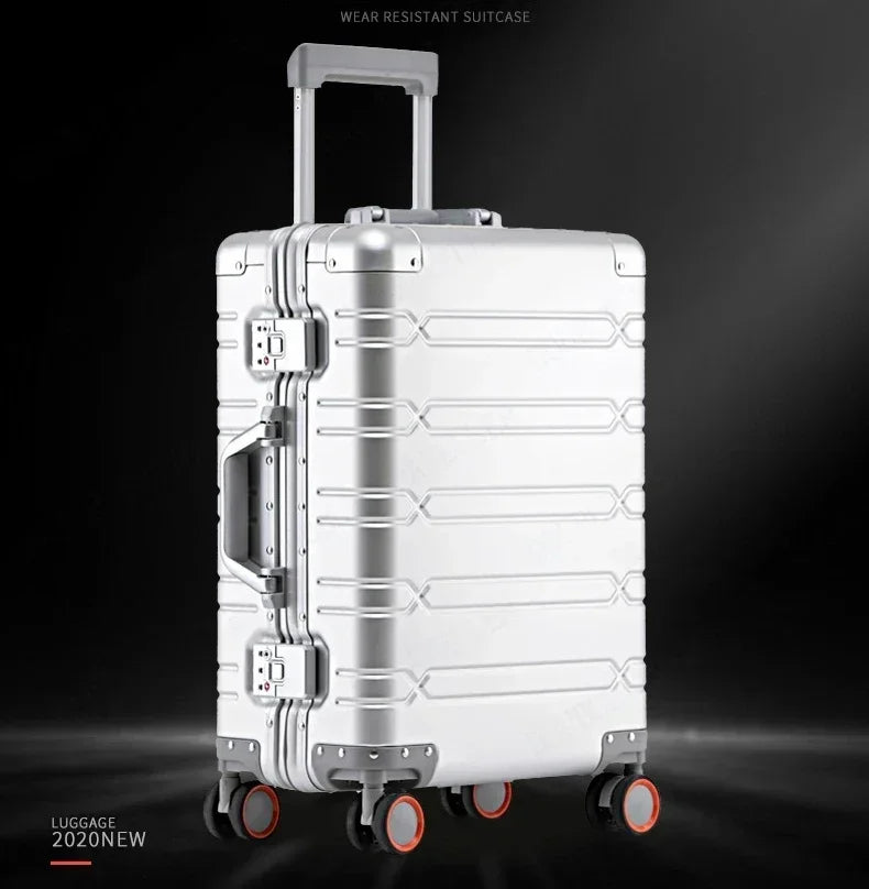 TravelTrolley-Gepäck, 20 Zoll, Handgepäck, Kabinenkoffer, Reisetaschen, Rollgepäck, Reisekoffer aus Aluminium-Magnesium-Legierung.