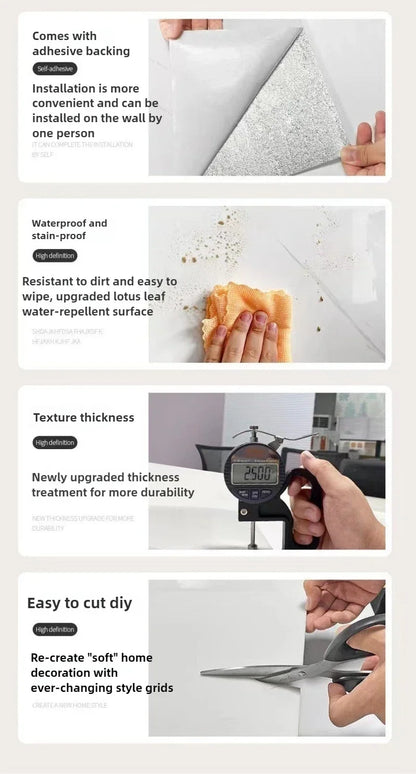 10PCS Waterproof 3D Ceramic Tile Sticker Imitation Marble Self Adhesive Wall Floor Sheet for Home Renovation Decoration Use