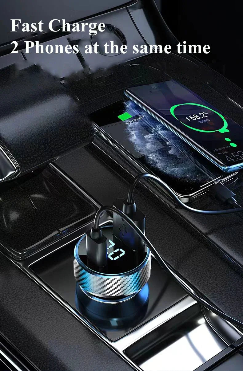 2 in 1 USB Car Charger Adapter 300W Super Fast Charge with Voltage Monitor for iPhone Samsung iPad Huawei Oneplus OPPO VIVO.