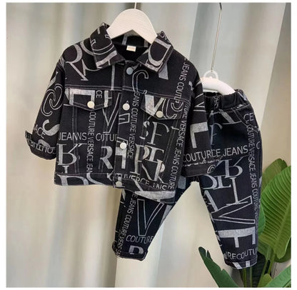 Boys Set Spring and Autumn 2024 New Children's Handsome Clothes Trendy Baby Autumn Fashion Cowboy Two Piece Set Kids Outfits.