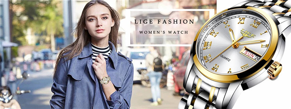 LIGE 2025 New Gold Watch Women Watches Ladies Creative Steel Women's Bracelet Watches Female Waterproof Clock Relogio Feminino.