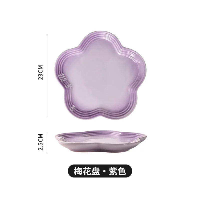 Plum Blossom Plate Flower Shaped Flower Plate Fruit Plate Solid Color Fashion Home Plum Blossom Plate.