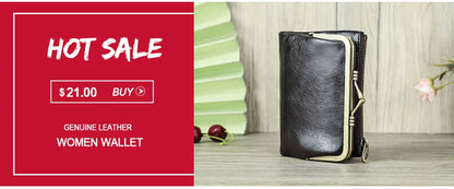 Fashion Genuine Leather Women Wallet Bi-fold Wallets Red ID Card Holder Coin Purse With Double Zipper Small Women's Purse 2022