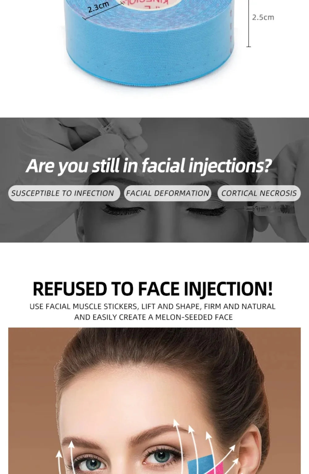 2.5CM x 5M Kinesiology Tape For Face V Line Neck Eyes Lifting Wrinkle Remover Sticker Tape Facial Skin Care Tool Elastic Bandage.