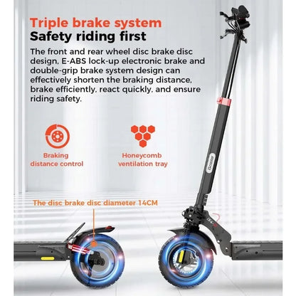 ISCOOTER IX4 Electric scooter 800W motor 48V15AH lithium battery, 10-inch off-road tires, adult foldable electric scooters.