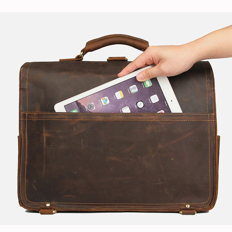 Vintage verrückte Pferd Echt leder Männer Aktentasche große Business-Tasche Einkaufstasche 15.6 "Laptop-Tasche Attache männliche Umhängetasche.