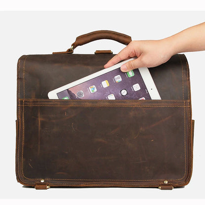 Vintage verrückte Pferd Echt leder Männer Aktentasche große Business-Tasche Einkaufstasche 15.6 "Laptop-Tasche Attache männliche Umhängetasche.