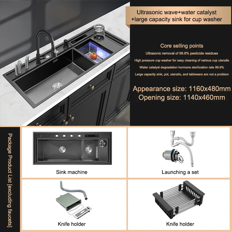 Kitchen Sink Stainless Steel Dishwashing Sink Ultrasonic Sink Dishwasher Multifunctional Intelligent Net Washer For Kitchen