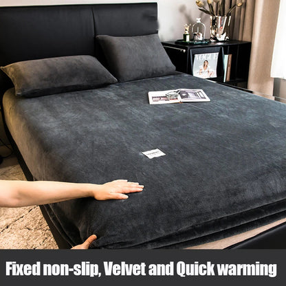 1pc Warm Winter Elastic Fitted Sheets Adjustable Flannel Velvet Mattress Cover Fluffy Fitted Bed Sheets for 200 Queen 180 size