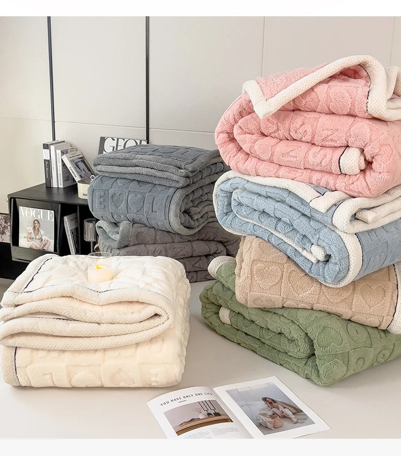 Heart Pattern Coral Fleece Blanket Autumn Winter Double Layer Thicken Warm Plush Blanket for Bed Fluffy Soft Sofa Throw Blankets.