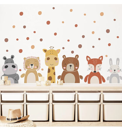 Boho Cute Giraffe Bear Animals Dots Wall Sticker Nursery Vinyl Children's Wall Art Decals for Baby Kids Room Home Decoration.