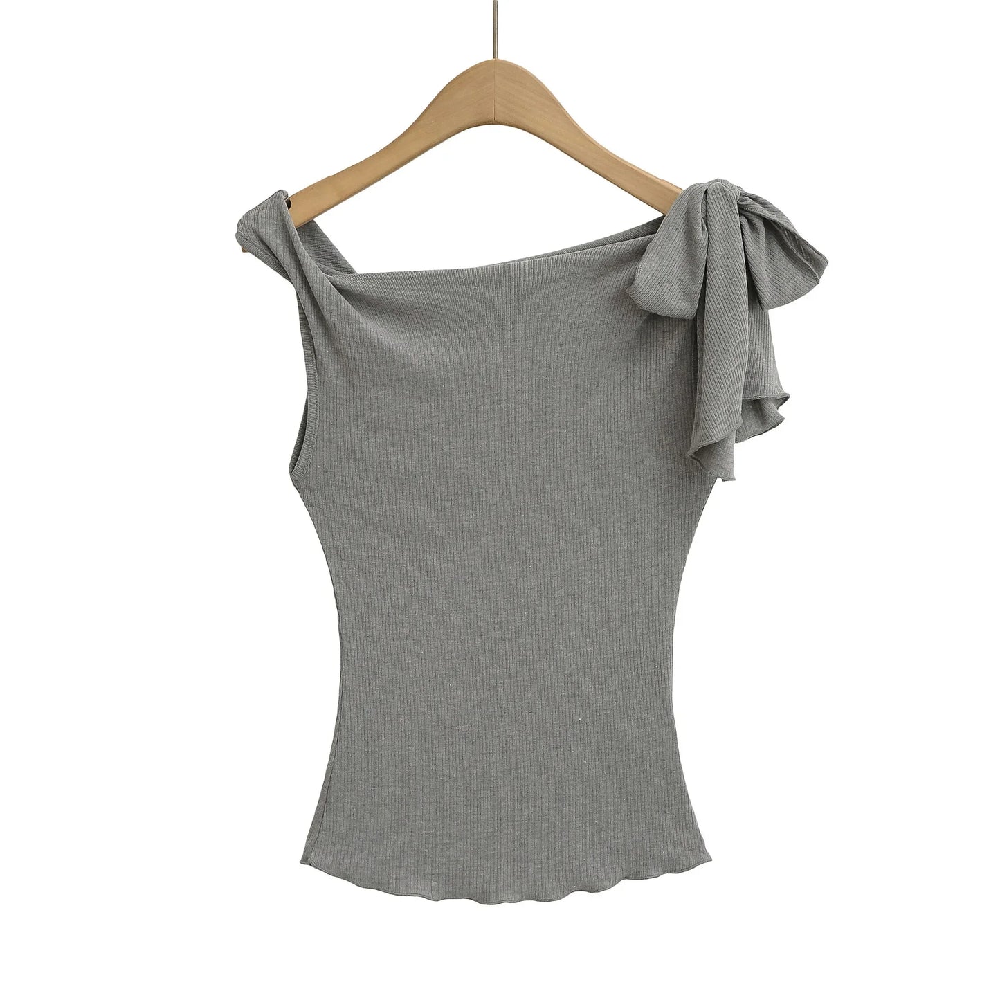 Shoulder Bared Short Sleeve T Shirt Women's Spicy Girl Design Slimming Top Summer New Style One Word Oblique Shoulder Tie Waist.