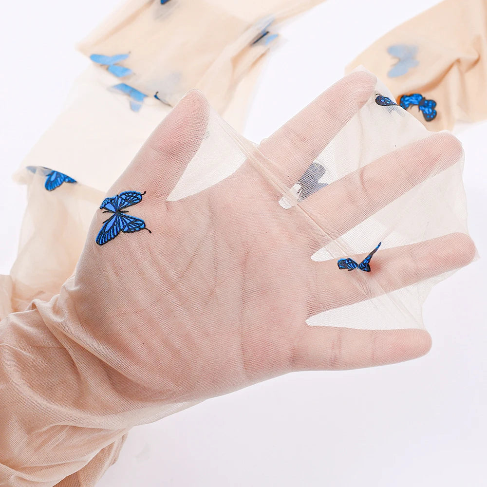 Sexy Butterfly Tights Vintage Y2K Fake Tattoo Butterfly Black Transparent Silk Pantyhose Women Lolita Summer Ultra-thin Stocking.