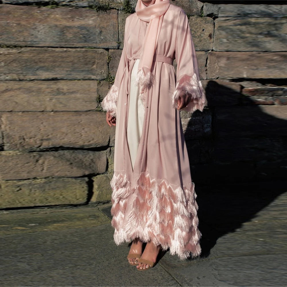 Ramadan Eid Pink Khimar Kimono Abaya Damen Dubai Luxury Islam Muslim Women Kebaya Kaftan Robe Musulmane Caftan Marocain Femme.