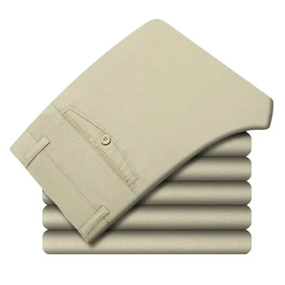 Smart Casual Pure Cotton Anti-Wrinkle High Waist Loose Baggy Straight Thicken Men Spring Autumn Solid Color Mid Casual Pants