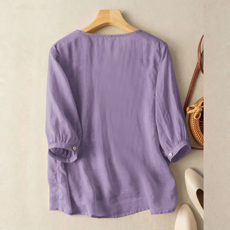 ZANZEA Elegant Women Embroidered Blouses Autumn 2024 3/4 Puff Sleeve Transparent Blusas Mujer Casual Vintage Cotton Shirts Tops.