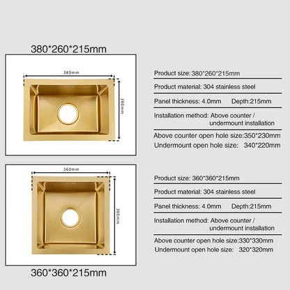 SUS 304 Stainless Steel Luxury Gold Nanometer Island Kitchen Sink Manual Single Bar Counter Mini Kitchen Sinks