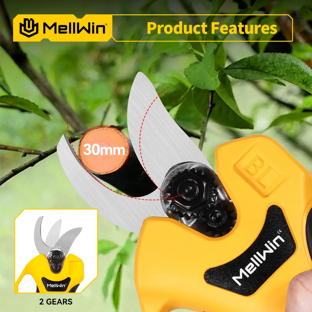 MELLWIN Bürstenlose 30mm Elektrische Pruner Schere Obst Baum Bonsai Cordless Beschneiden Schere Power Werkzeuge Für Makita 18V Batterie pin
